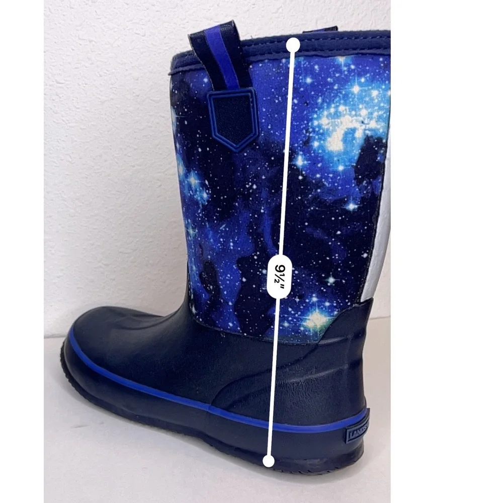 Lands End Kids Rain Boots Galaxy Celestial Print Size 7M Navy Blue